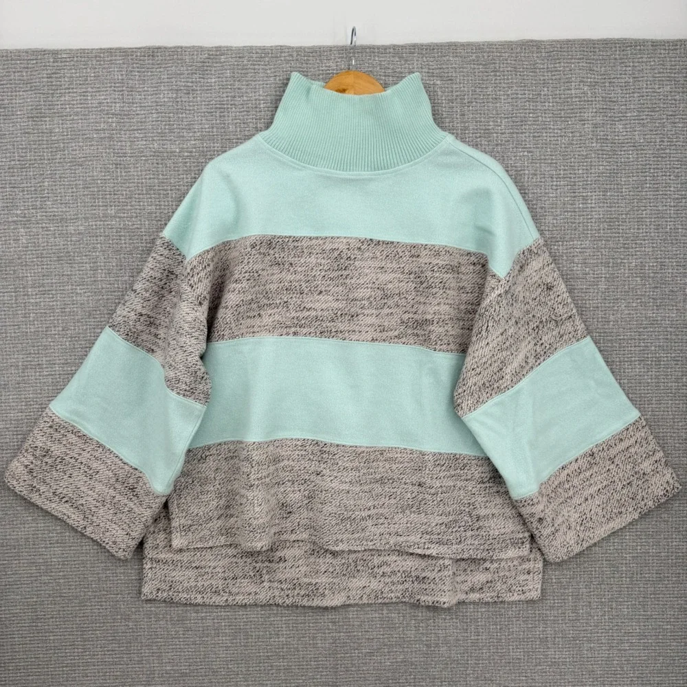 Daily Practice Mint Striped Mock Neck Wide Sleeve‎ Sweater Size M